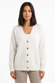 Women's Button-Front Ribbed Oversized Cardigan in White