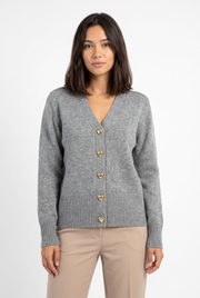 Women's Heart-Button Knit Cardigan in Grey
