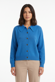 Women's Collared Button-Front Cardigan in Blue