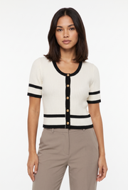 Women's Button-Front Cropped Slim-Fit Cardigan in White