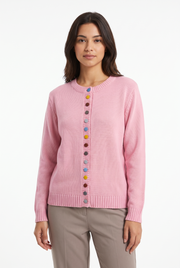 Women's Colorful-Button Knit Cardigan in Light Pink