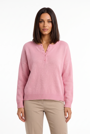 Women's V-Neck Ribbed Oversized Sweater in Pink