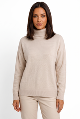 Women's Relaxed Ribbed Turtleneck Sweater, on model, front view