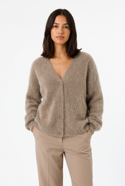 Women's V-Neck Brushed Oversized Sweater in Beige