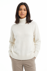 Women's Soft High-Neck Knit Sweater, on model, front view