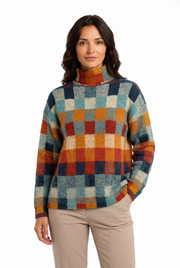 Women's Colorblock Oversized Turtleneck Sweater in Multicolor
