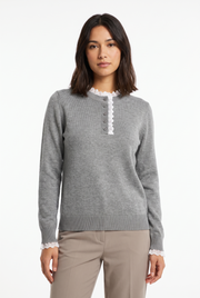 Women's Ribbed Button-Front Sweater in Grey