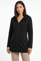 Women's Oversized Zip-Up Pocket Knit Hoodie, on model, front view