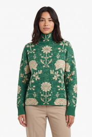 Women's Ribbed-Cuff Turtleneck Sweater in Green