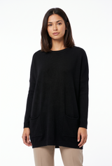 Women's Longline Oversized Pocket Sweater, on model, front view