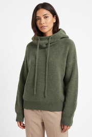 Women's Ribbed Oversized Hooded Knit Hoodie in Green