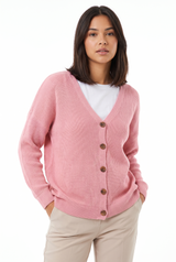 Women's Button-Front Oversized V-Neck Cardigan, on model, front view