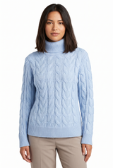Women's Cable-Knit Chunky-Knit Ribbed Turtleneck Sweater, on model, front view