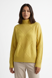 Women's Ribbed Oversized Panelled Turtleneck Sweater in Yellow