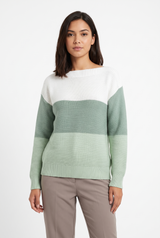 Women's Soft-Texture Relaxed Knit Sweater, on model, front view