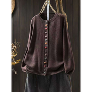 Women's Colorful-Button Knit Cardigan in Dark Brown