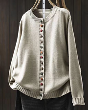 Women's Colorful-Button Knit Cardigan in Cream