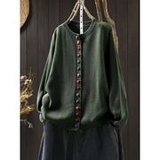 Women's Colorful-Button Knit Cardigan in Army Green