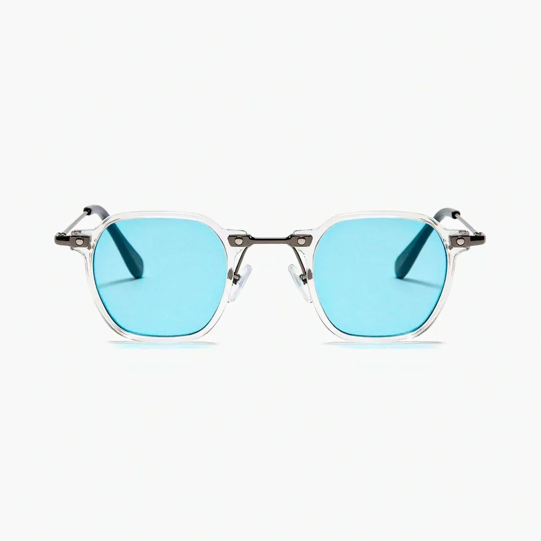 Striped Sunglasses – Scratch-Resistant Lenses, Light Frame in Clear & Blue