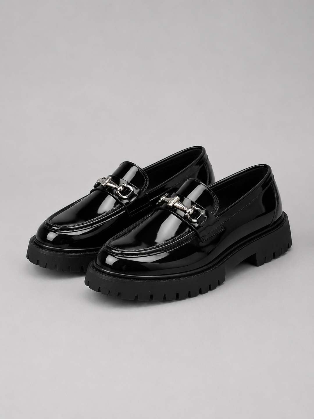Faux Leather Chunky Sole Loafers for Men – British-Inspired Style, Wide Toe, Metal Detail