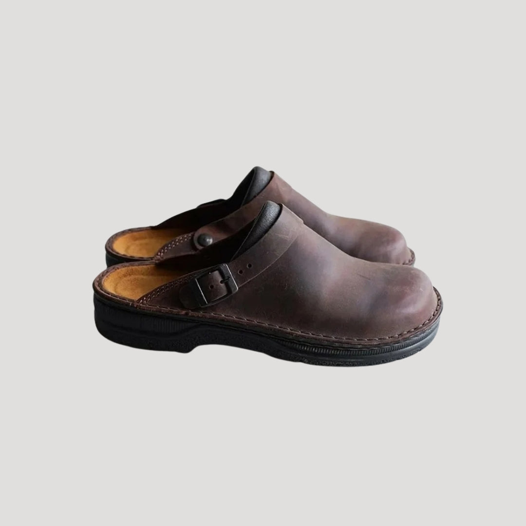 Leather-Look Slip-On Clogs for Men – Backless Design, Cushioned Footbed, Supportive Sole