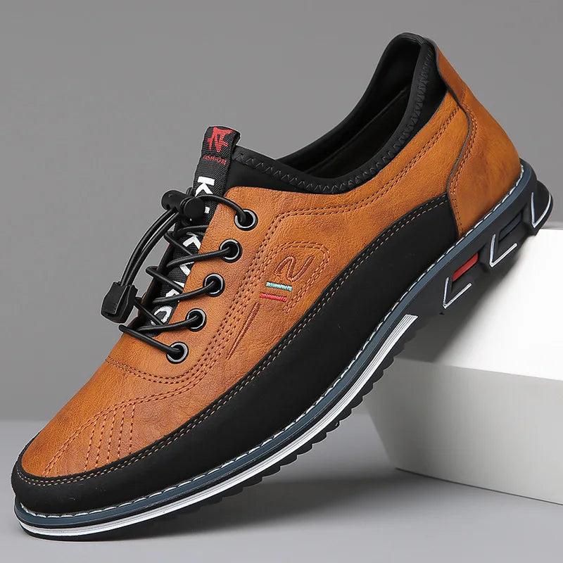 Faux Leather Lace-Up Shoes for Men – Non-Slip Sole, Cushioned Insole, Flexible Build