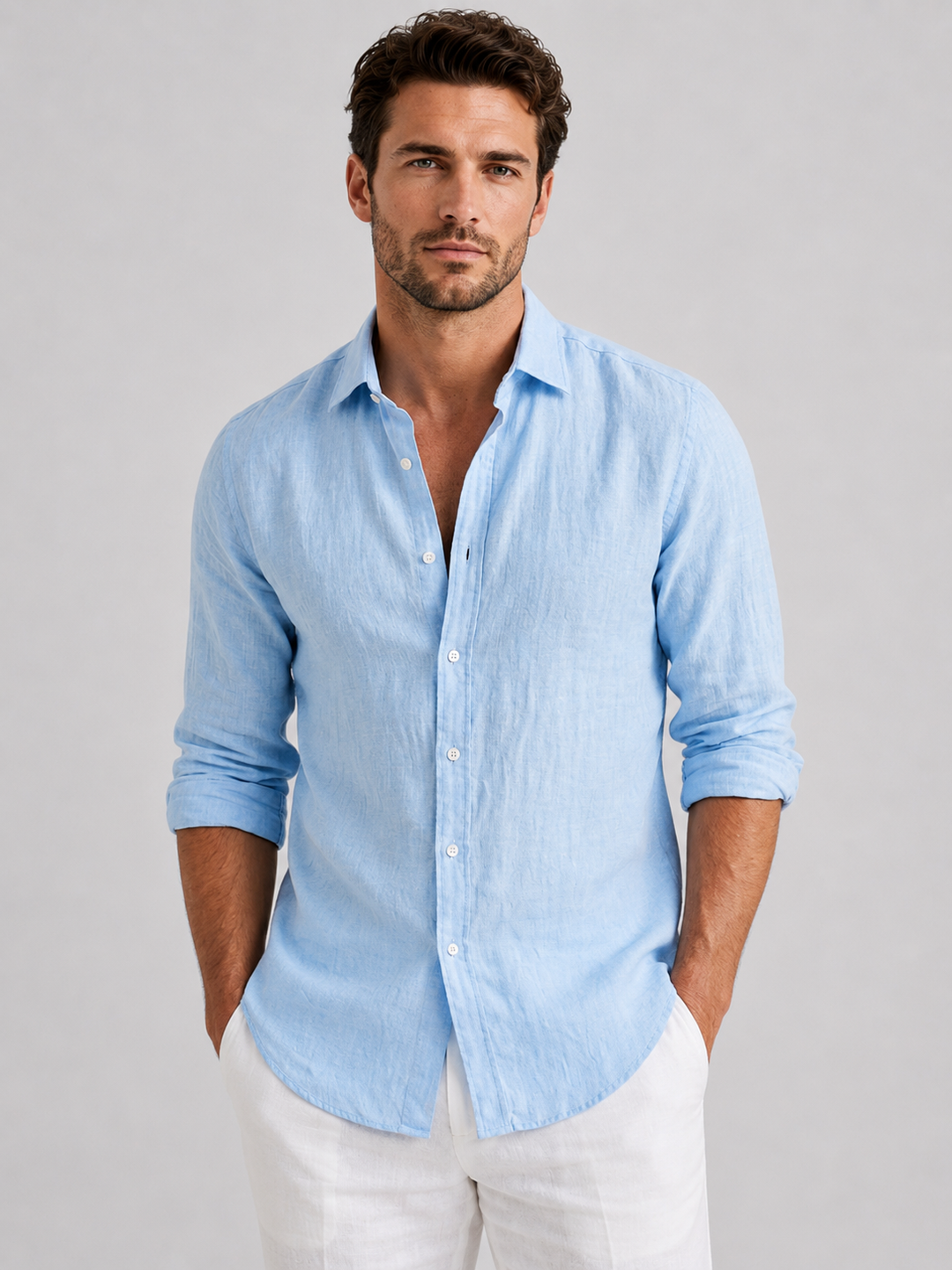 Linen-Style Button-Up Shirt for Men – Relaxed Fit, Breathable Weave