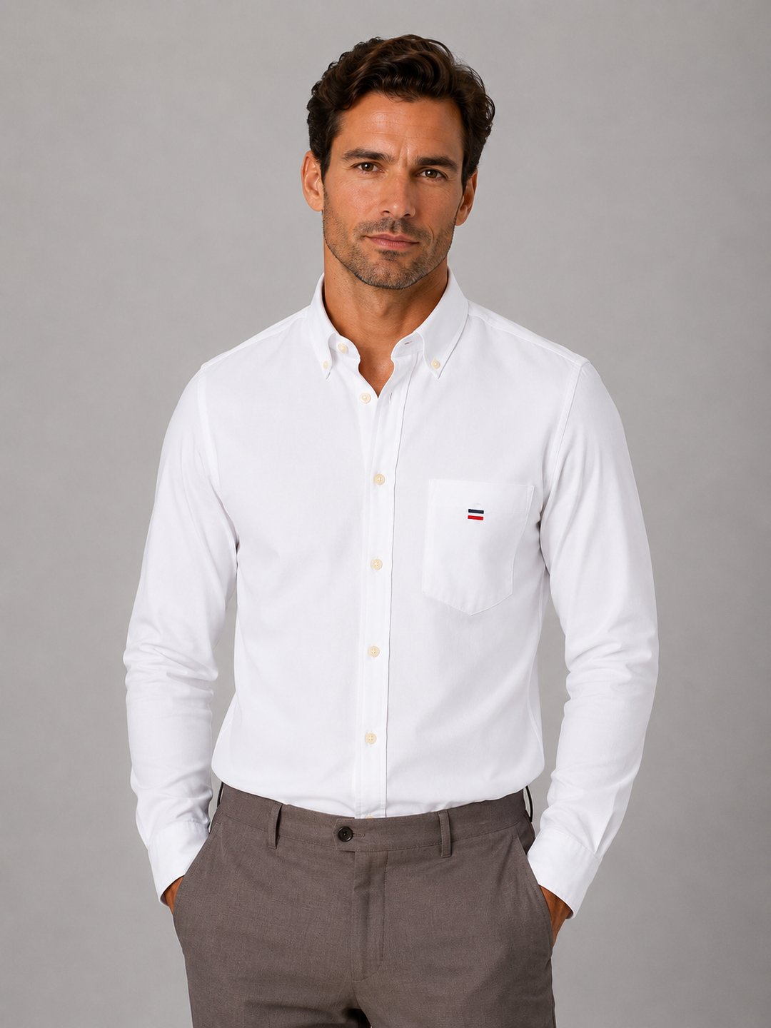 Button-Down Collar Cotton Shirt for Men – Long Sleeves, Chest Pocket
