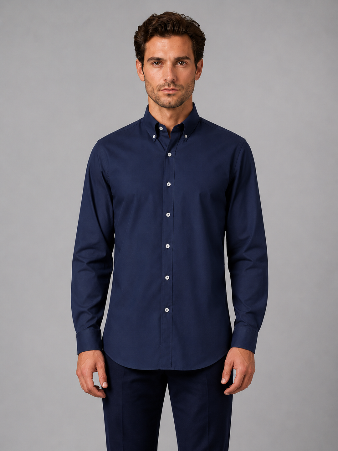 Cotton-Rich Button-Down Shirt for Men – Long Sleeves, Buttoned Cuffs