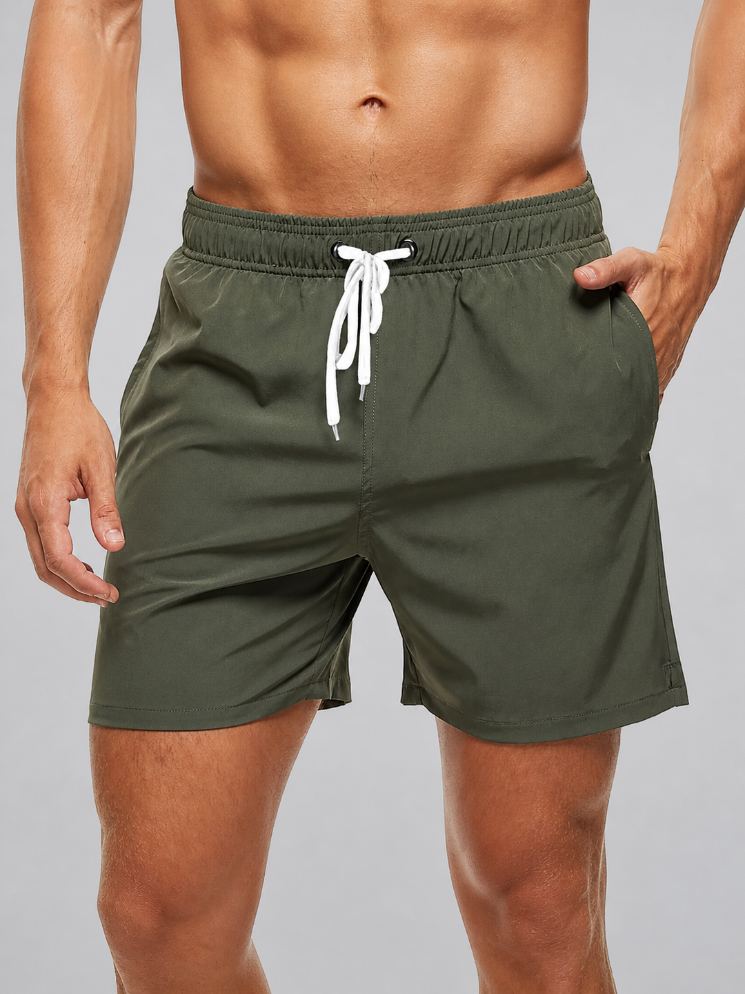 Quick-Dry Drawstring Swim Shorts for Men – Elastic Waistband, Beach and Pool Wear