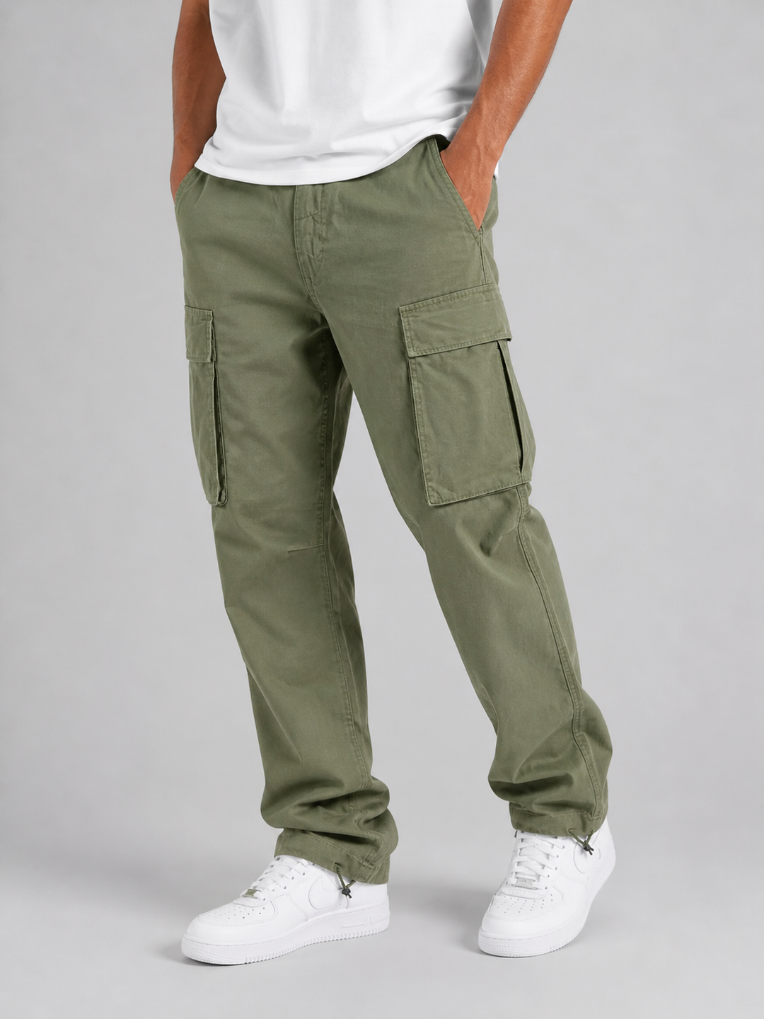 Relaxed Straight-Leg Cargo Pants for Men – Multiple Pockets, Cotton Blend