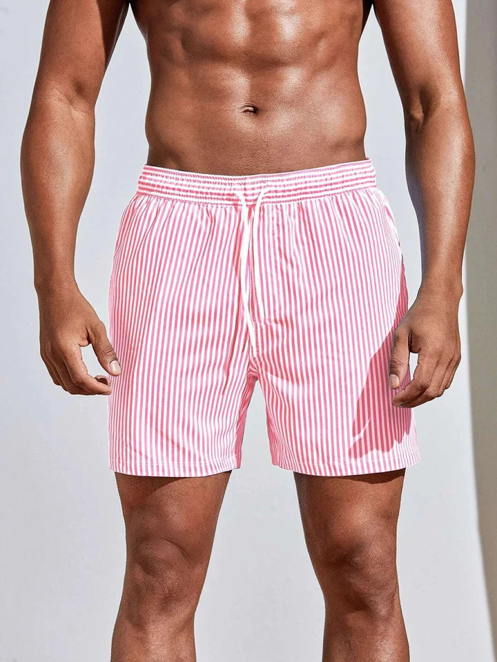 Striped Swim Shorts for Men – Quick-Dry Fabric, Elastic Drawstring Waist, Lightweight Feel