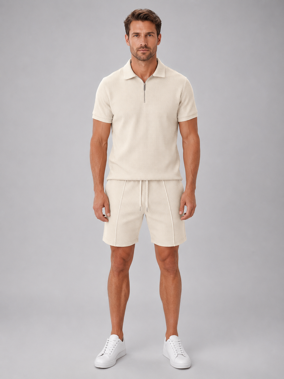 Zip Polo and Shorts Co-Ord Set for Men – Lightweight Breathable Feel, Relaxed Fit Shorts