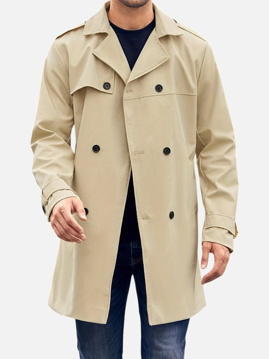 Tailored Double-Breasted Trench Coat for Men – Structured Fit, Smooth Inner Lining