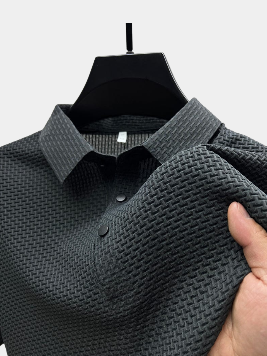 Sheer Panel Polo Shirt for Men – Ribbed Cuffs, Regular Fit