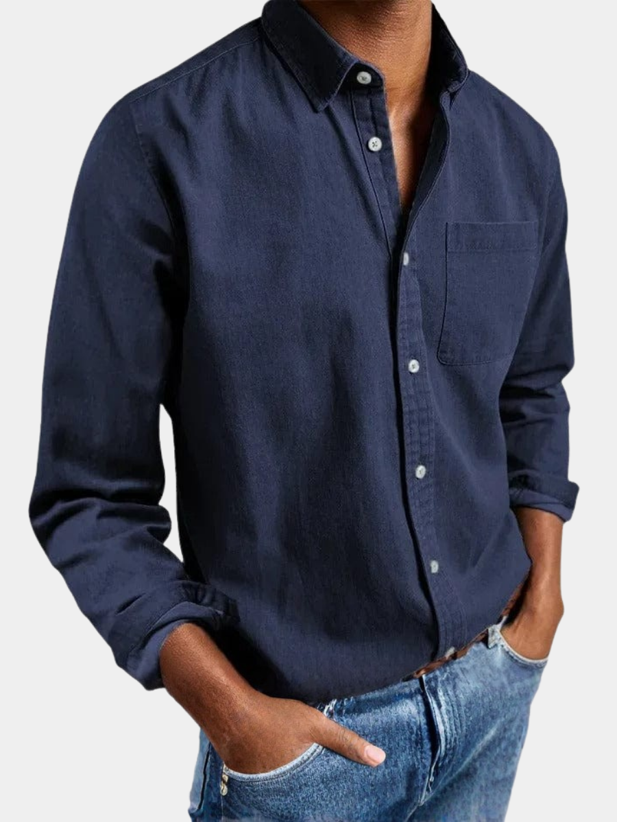 Button-Front Polo Shirt for Men – Classic Collar, Ribbed Cuffs, Breathable Fabric