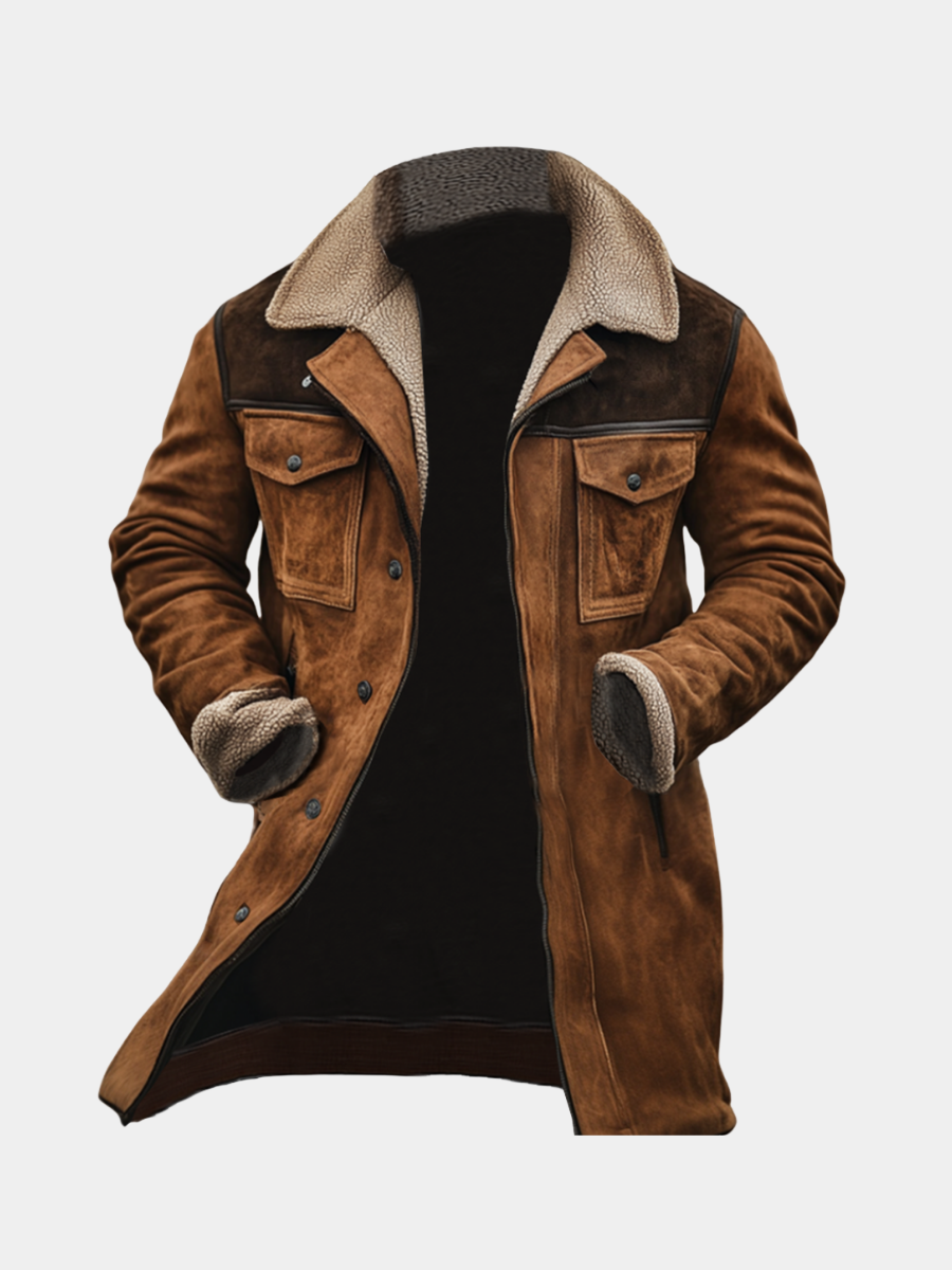 Long Coat for Men – Side Pockets, Insulating Construction, Full Length