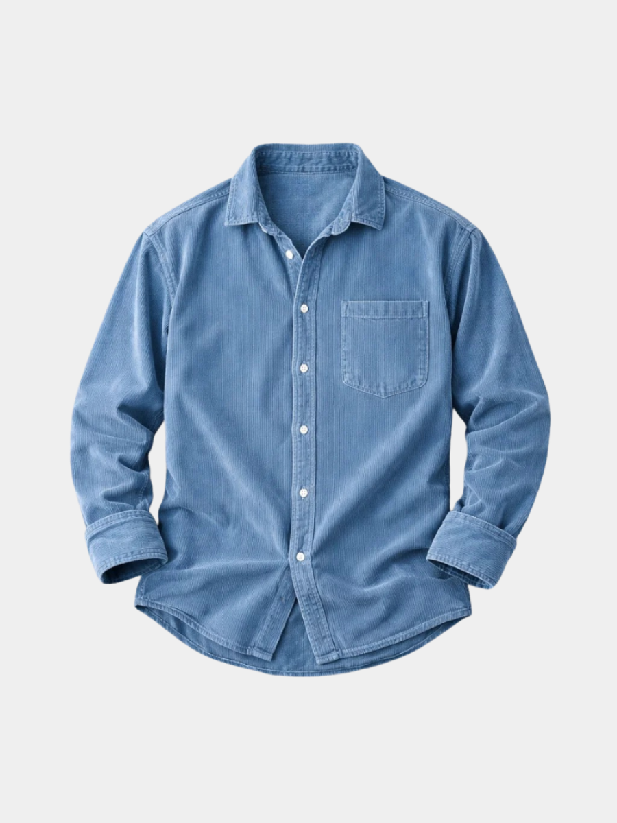 Ribbed Velvet Shirt for Men – Button Front, Warm Lining, Side Pockets