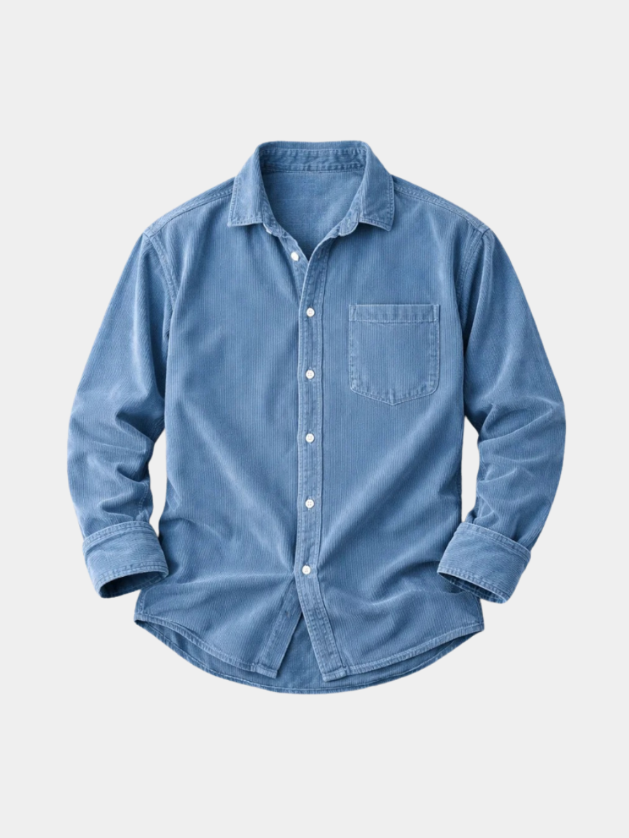 Velvet Button-Front Shirt for Men – Ribbed Texture, Side Pockets, Neat Collar
