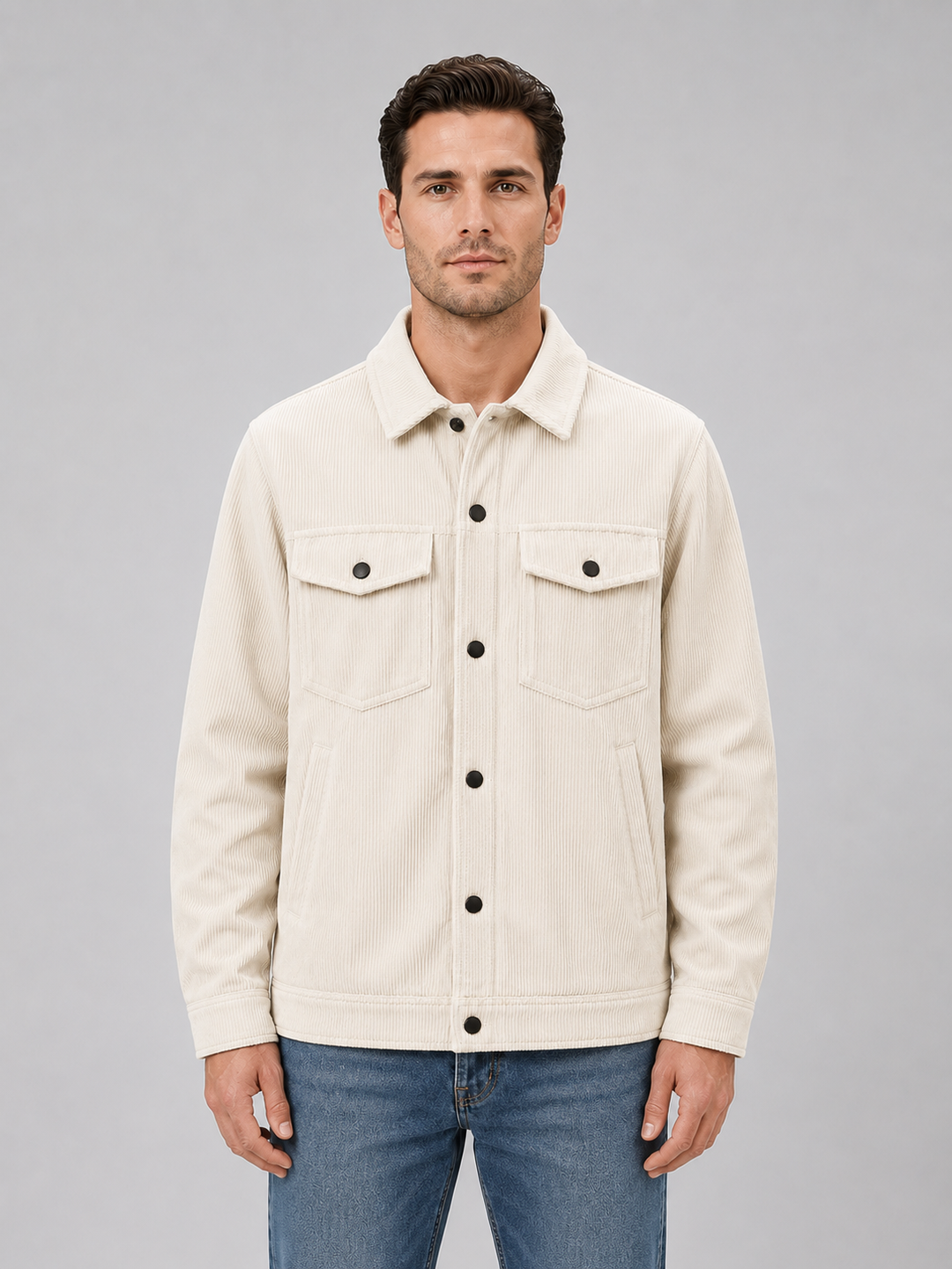 Corduroy Overshirt Jacket for Men – Snap Front, Chest Flap Pockets, Hand Pockets