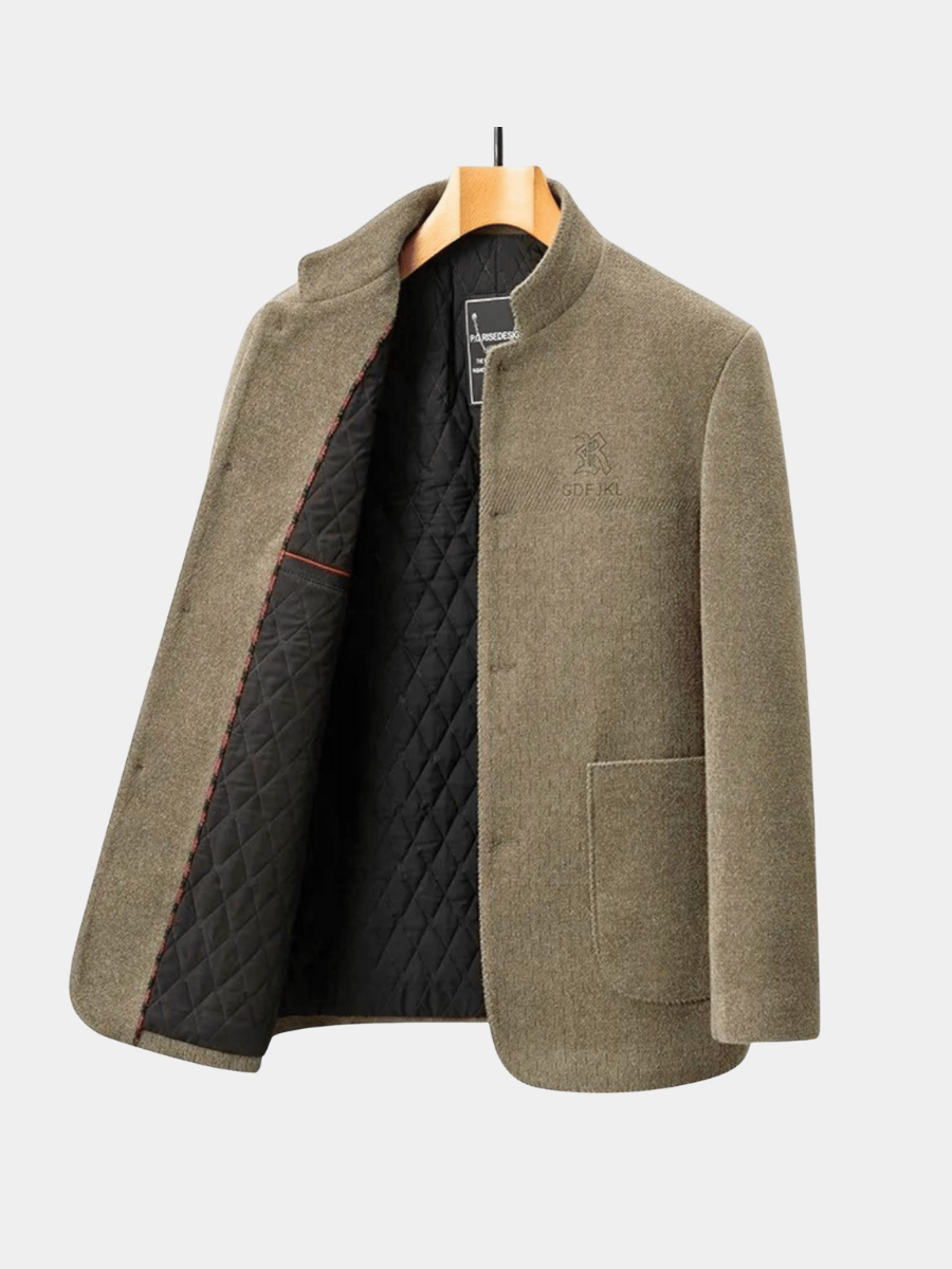 High Neck Quilted Jacket for Men – Breathable Fabric, Front Closure in Desert Taupe