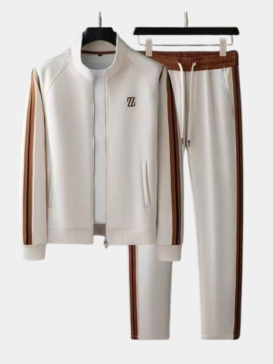 Cotton-Rich Full-Zip Two-Piece Set for Men – Breathable, Relaxed Fit