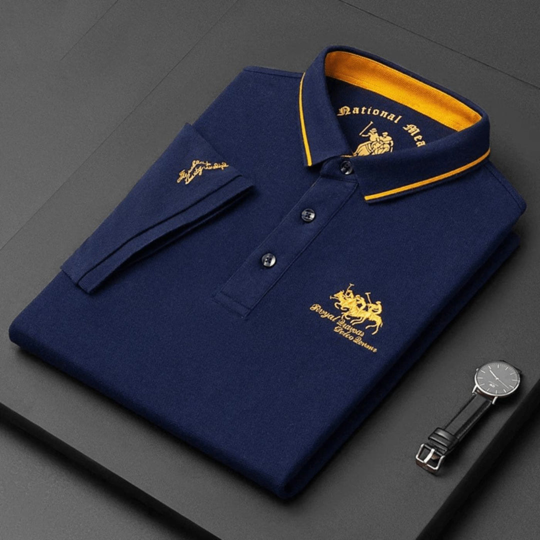 Classic Collar Polo Shirt for Men – Button Placket, Ribbed Cuffs, Regular Fit