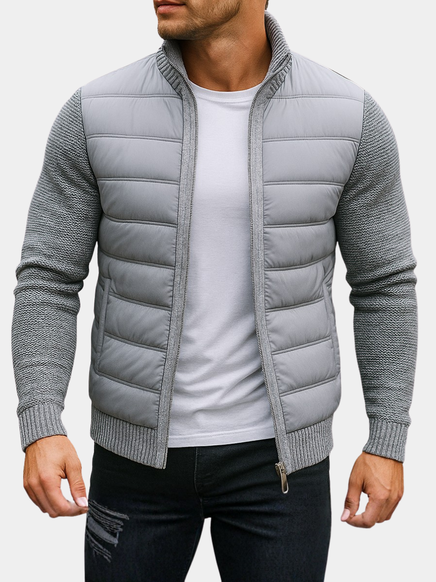 Quilted Puffer Coat for Men – Full Length, Insulating Construction, Soft Knit