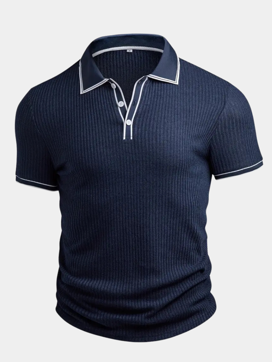 Ribbed Texture Polo Shirt for Men – Breathable Fabric, Regular Fit
