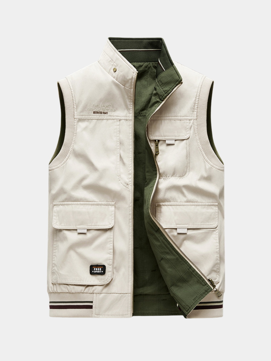 Cotton Blend Vest for Men – Side Pockets, Breathable Fabric, Front Closure