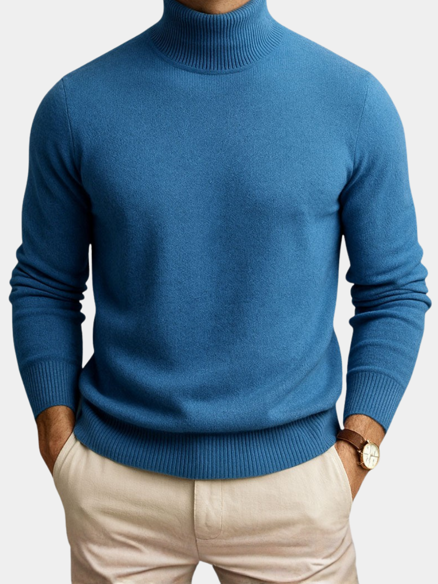 High Neck Sweater for Men – Roll Neck Collar, Warm Lining, Ribbed Hem