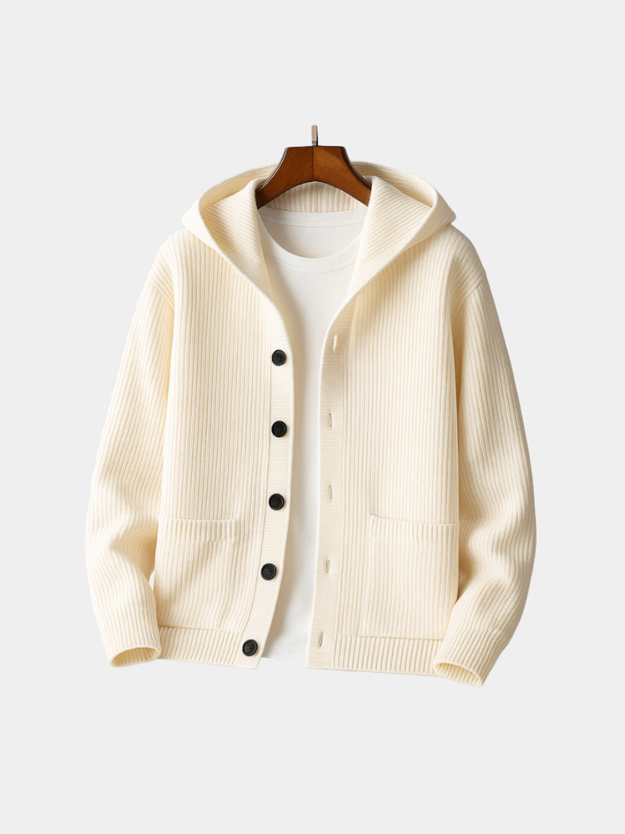 Hooded Wrap-Front Cardigan for Men – Warm Lining, Practical Side Pockets