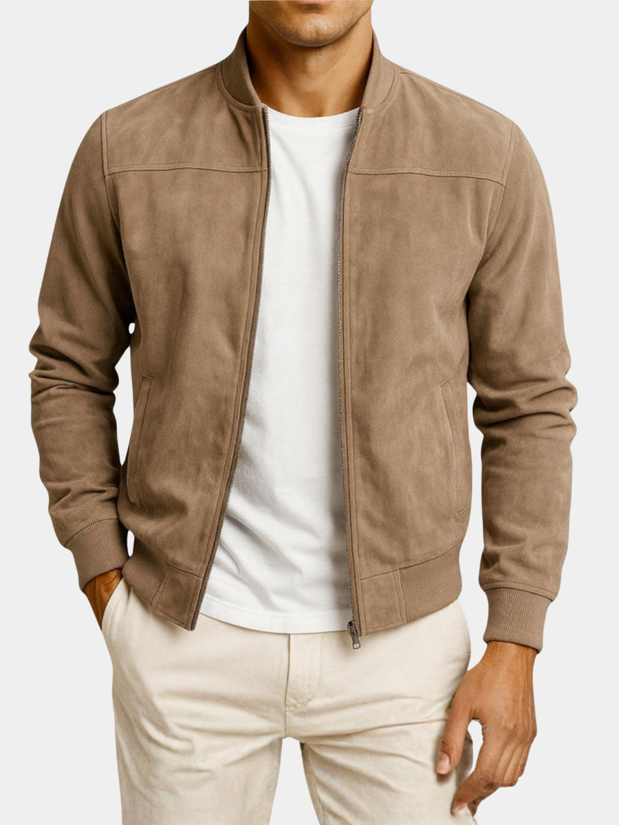 Faux Leather and Suede-Look Bomber Jacket for Men – Relaxed Fit, Front Closure