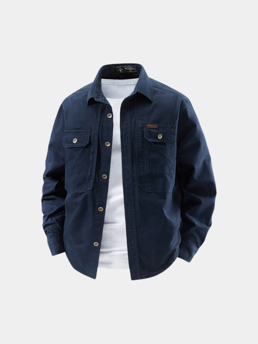 Button-Front Shirt for Men – Side Pockets, Structured Shoulders, Neat Collar